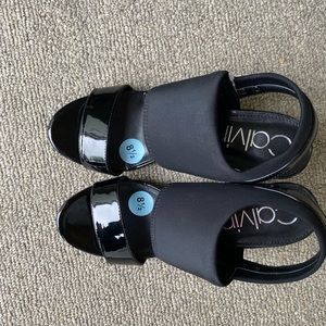 Calvin Klein Black Wedge Sandel 8.5 NWT